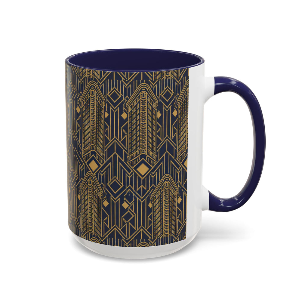 Art Deco Flatiron Building Navy & Gold Accent Coffee Mug — Manhattan Art Deco Pattern 11 oz