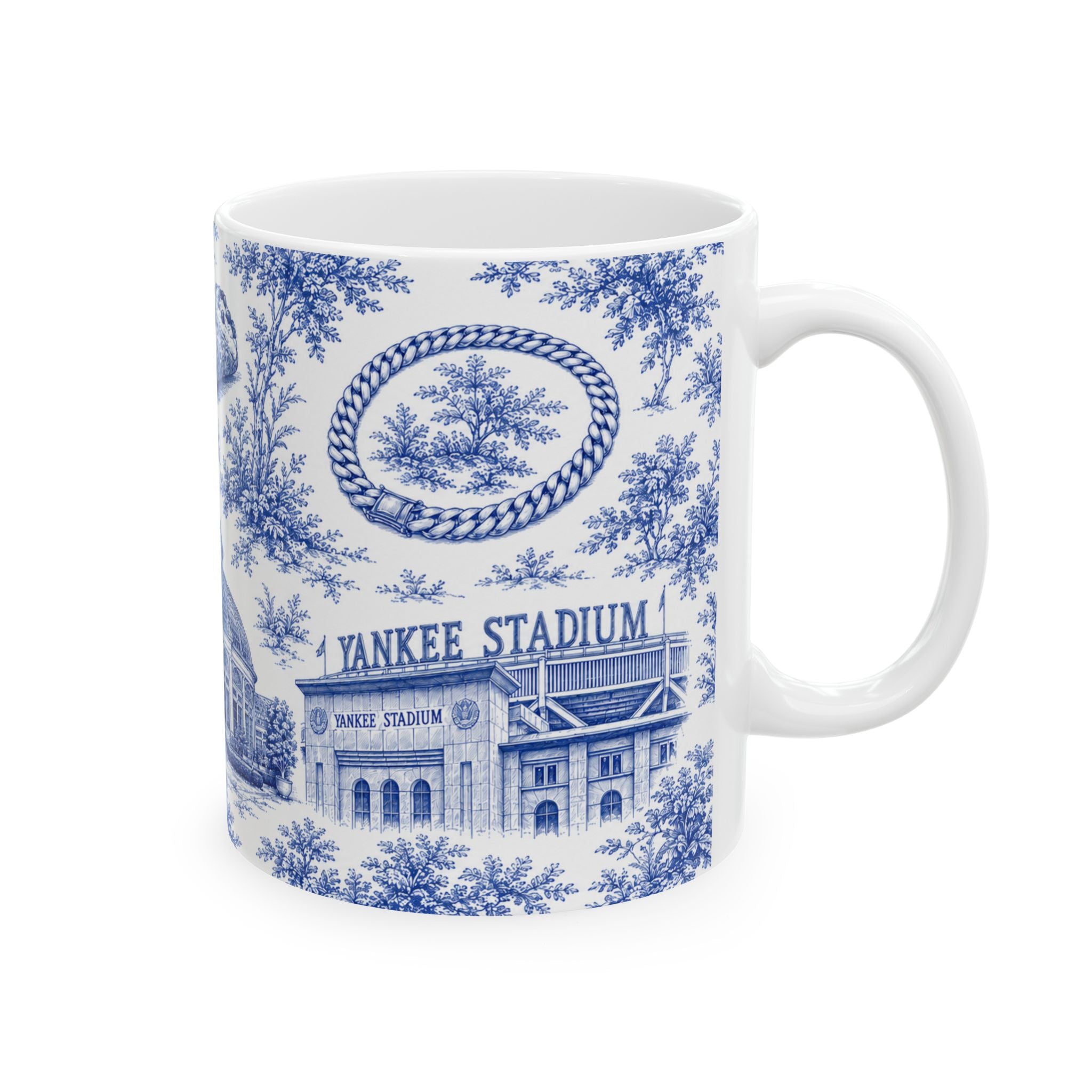 Bronx Blue Toile de Jouy Mug | NYC Chinoiserie Ceramic Coffee Cup