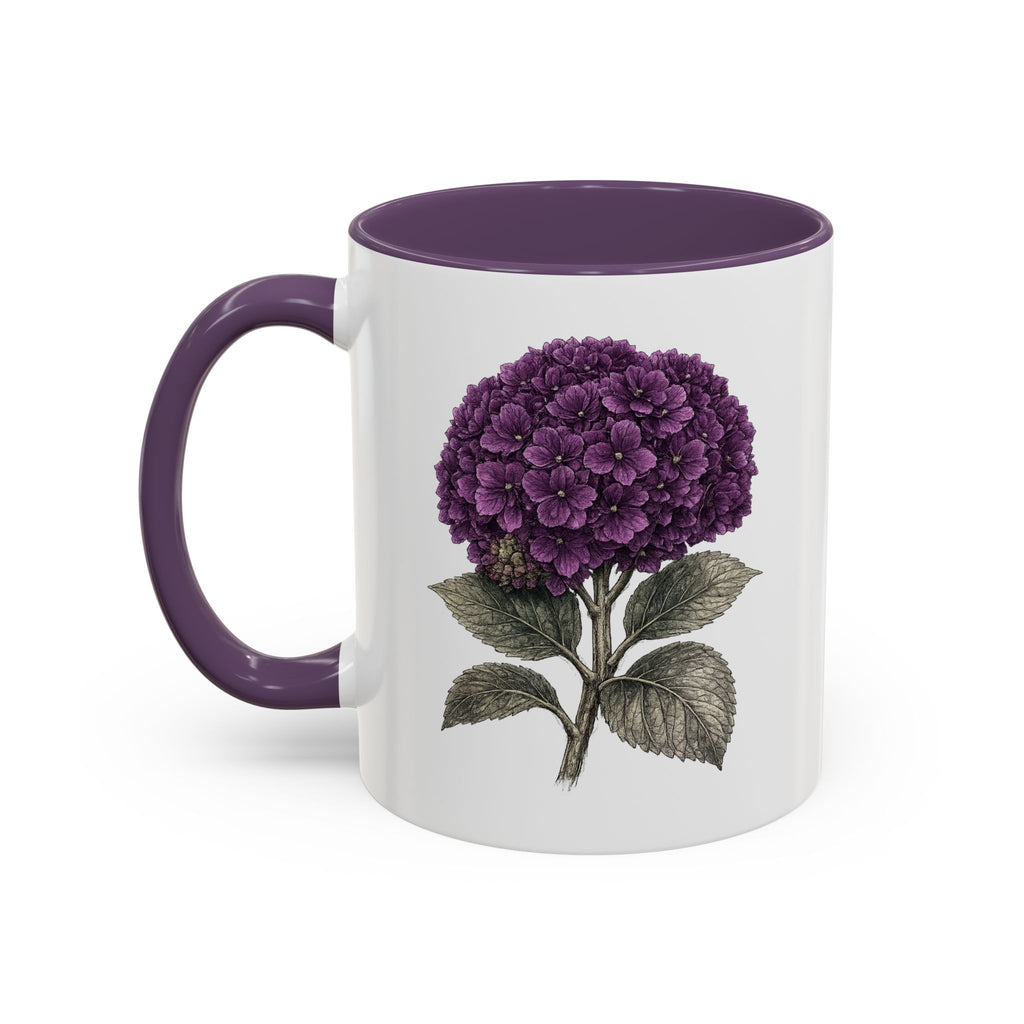 Hamptons Purple Hydrangea Accent Coffee Mug – Blue Floral 11 oz