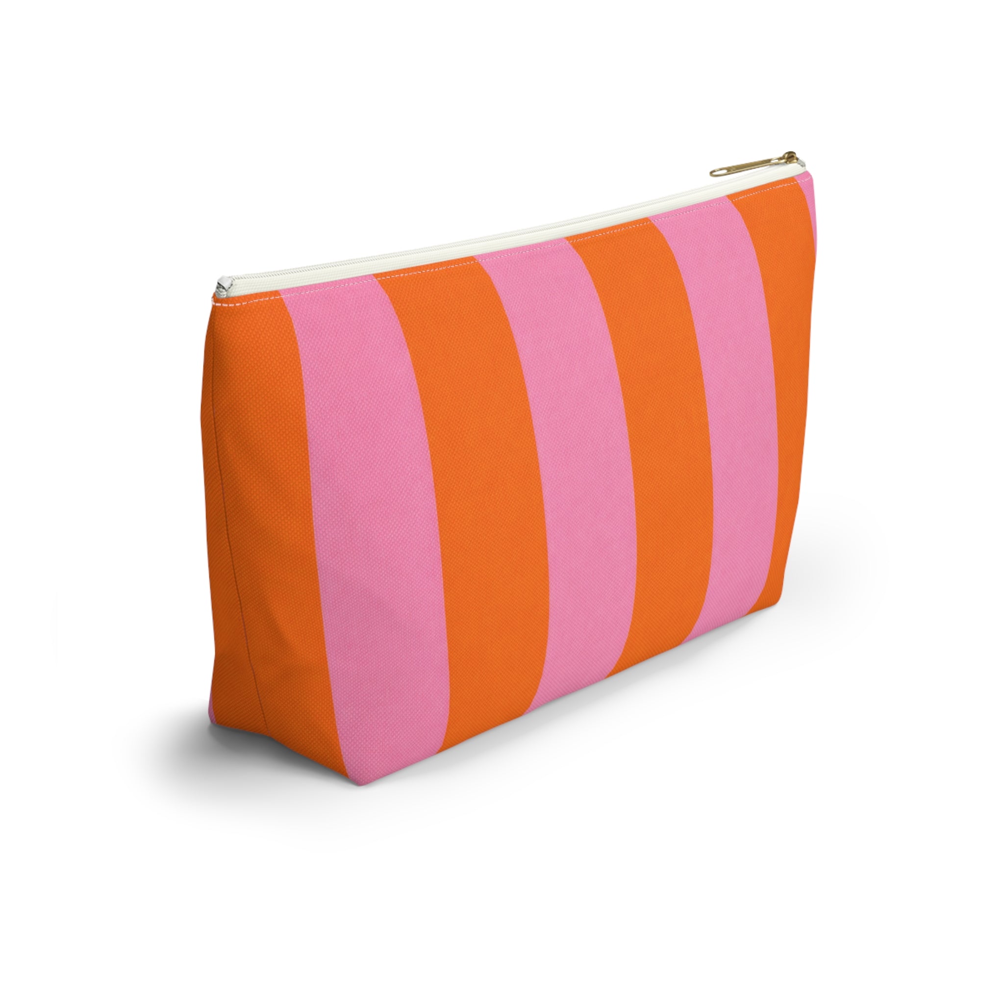 Customizable Striped Accessory Pouch — Pink & Orange T-Bottom Makeup Bag 2