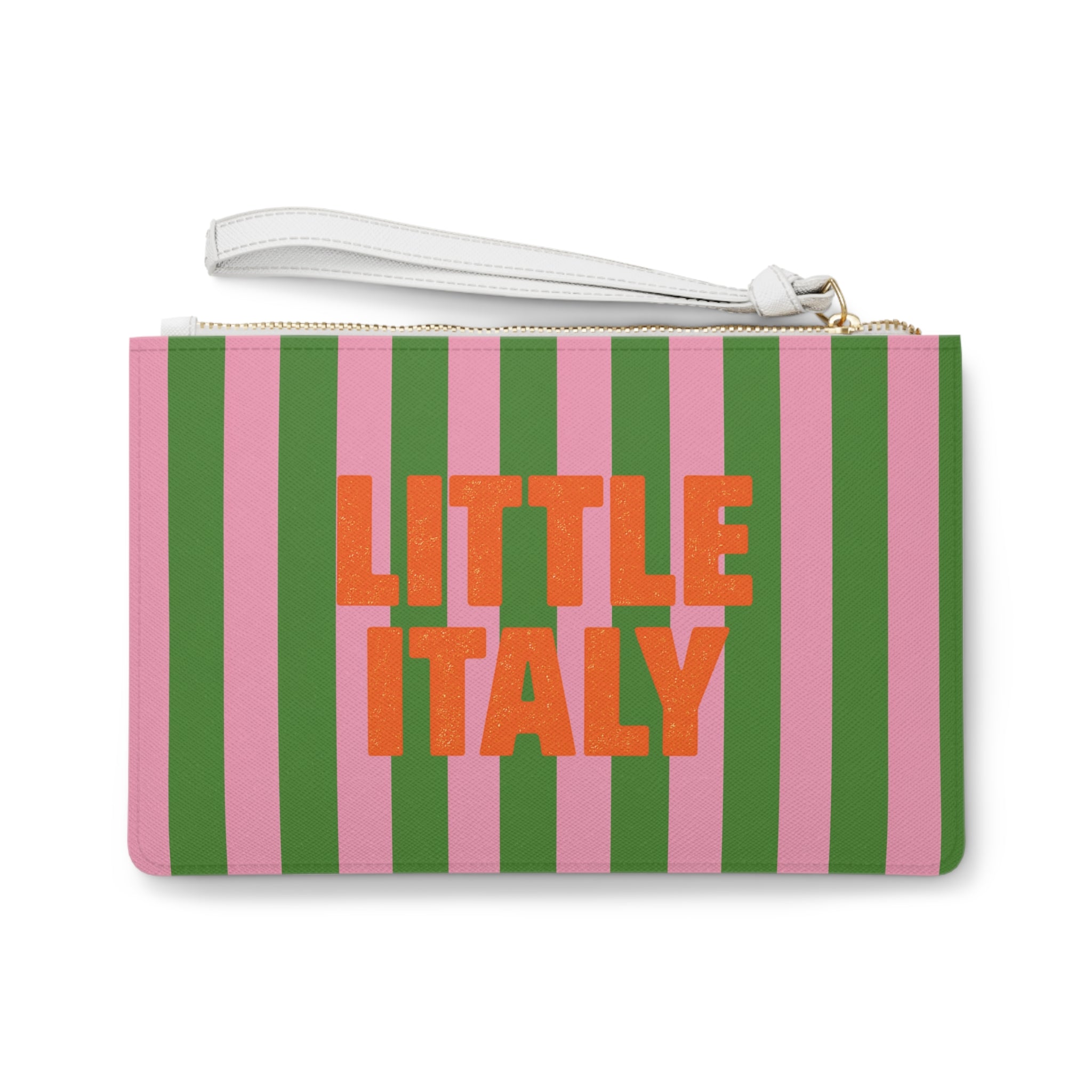 Little Italy Striped Clutch Bag — Pink & Green Wristlet Purse