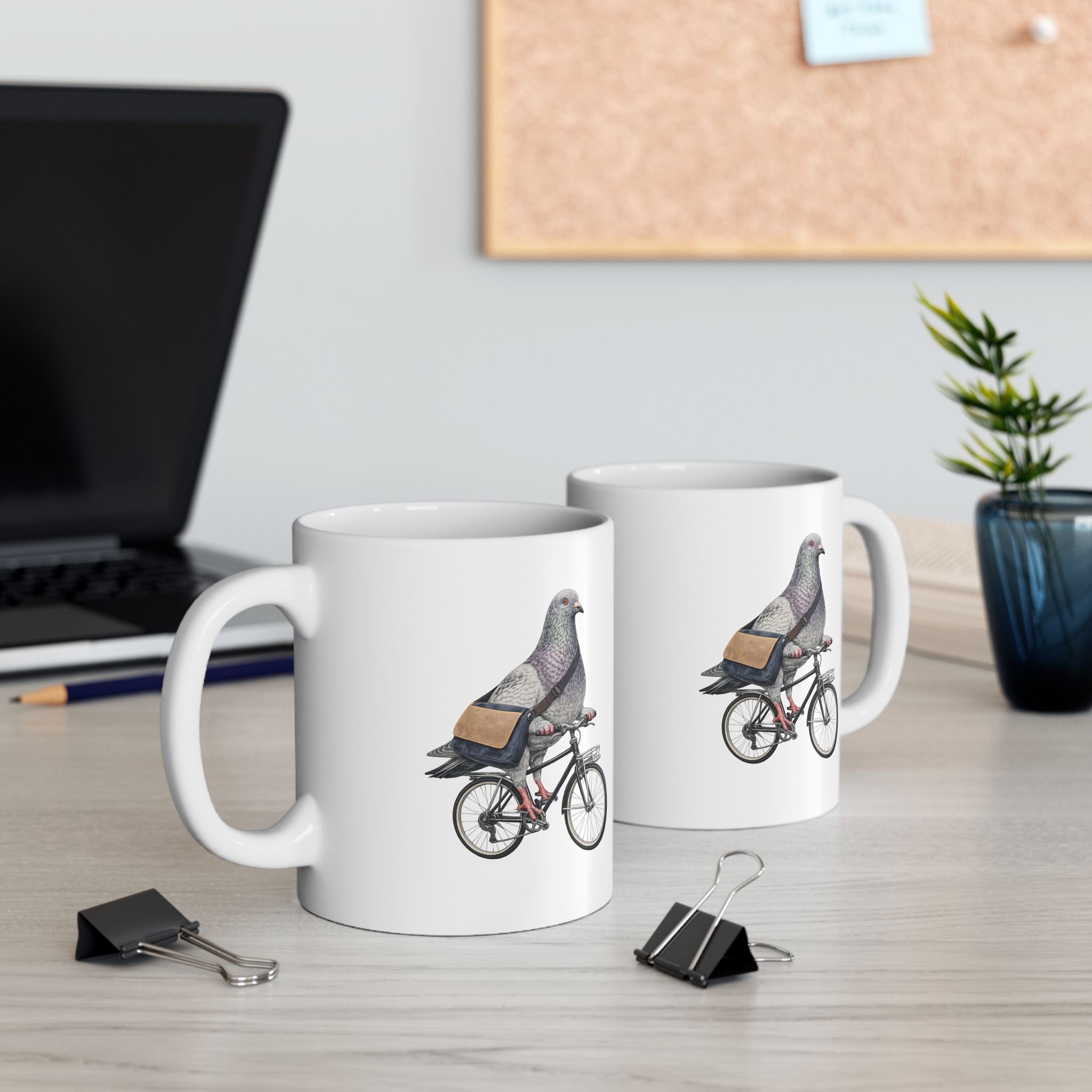 Customizable Midtown NYC Pigeon Mug | New York Bike Messenger Bird Lovers Ceramic Coffee Cup
