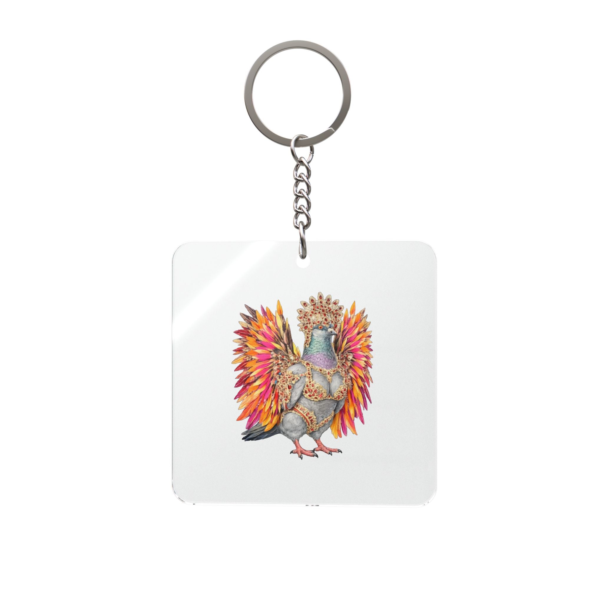 Customizable Flatbush NYC Pigeon Square Keychain | Brooklyn Carnival Mardi Gras Bird Lovers Keyring