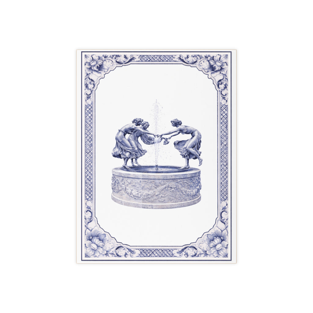 Central Park Untermeyer Fountain Blue and White Azulejos-style Ceramic Shower Tile 6" x 8"