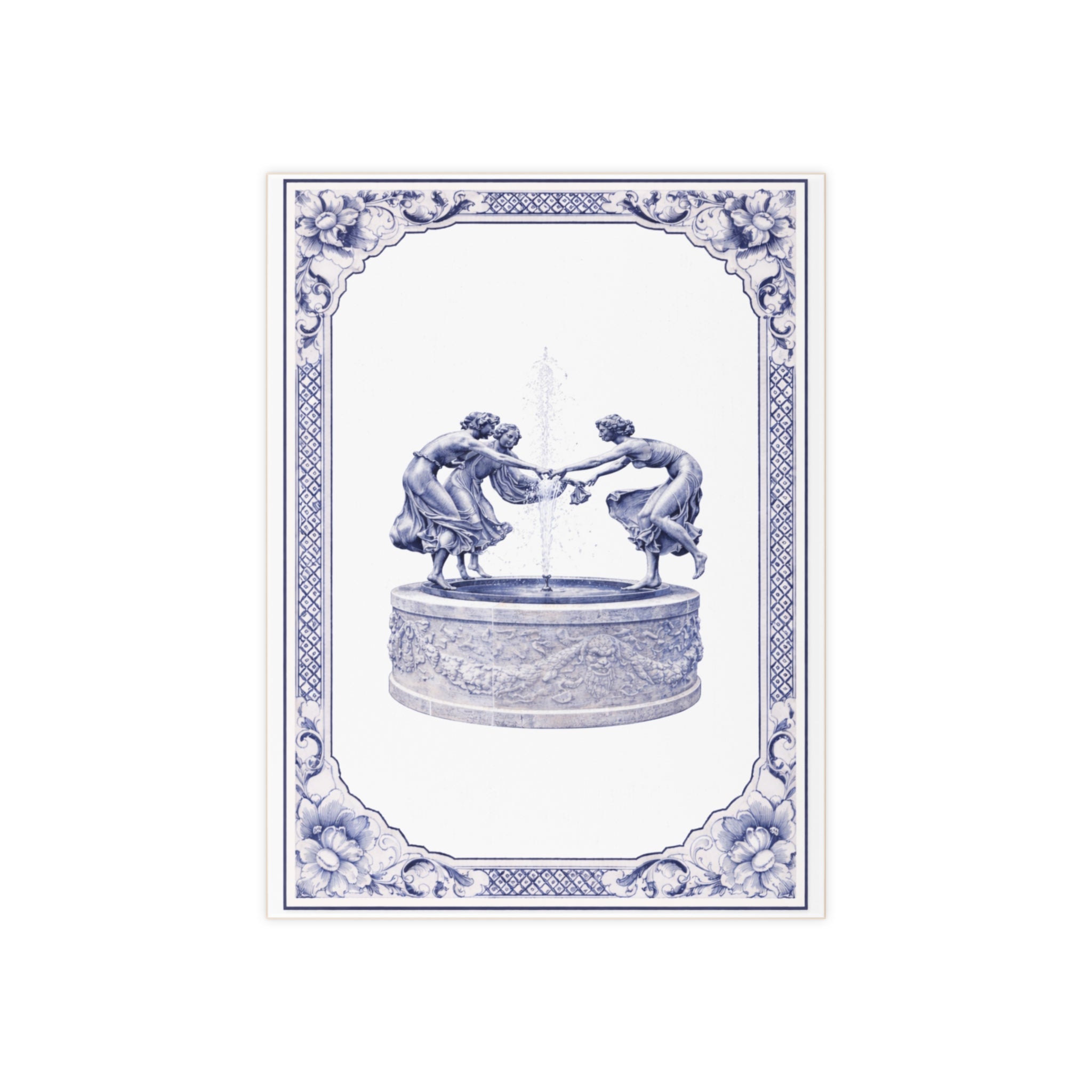 Central Park Untermeyer Fountain Blue and White Azulejos-style Ceramic Shower Tile 6" x 8"