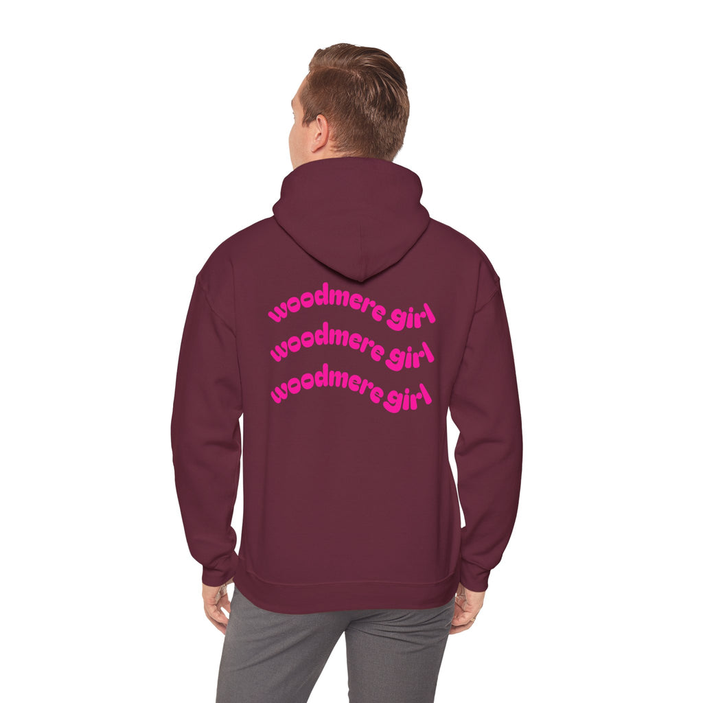 Woodmere Girl Hoodie – Retro Pink Wave Back Print Hooded Sweatshirt