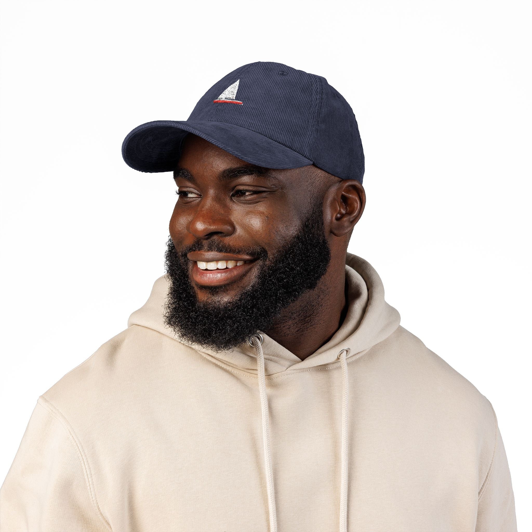 Central Park Model Sailboat Embroidered Corduroy Cap — Navy Trucker Hat
