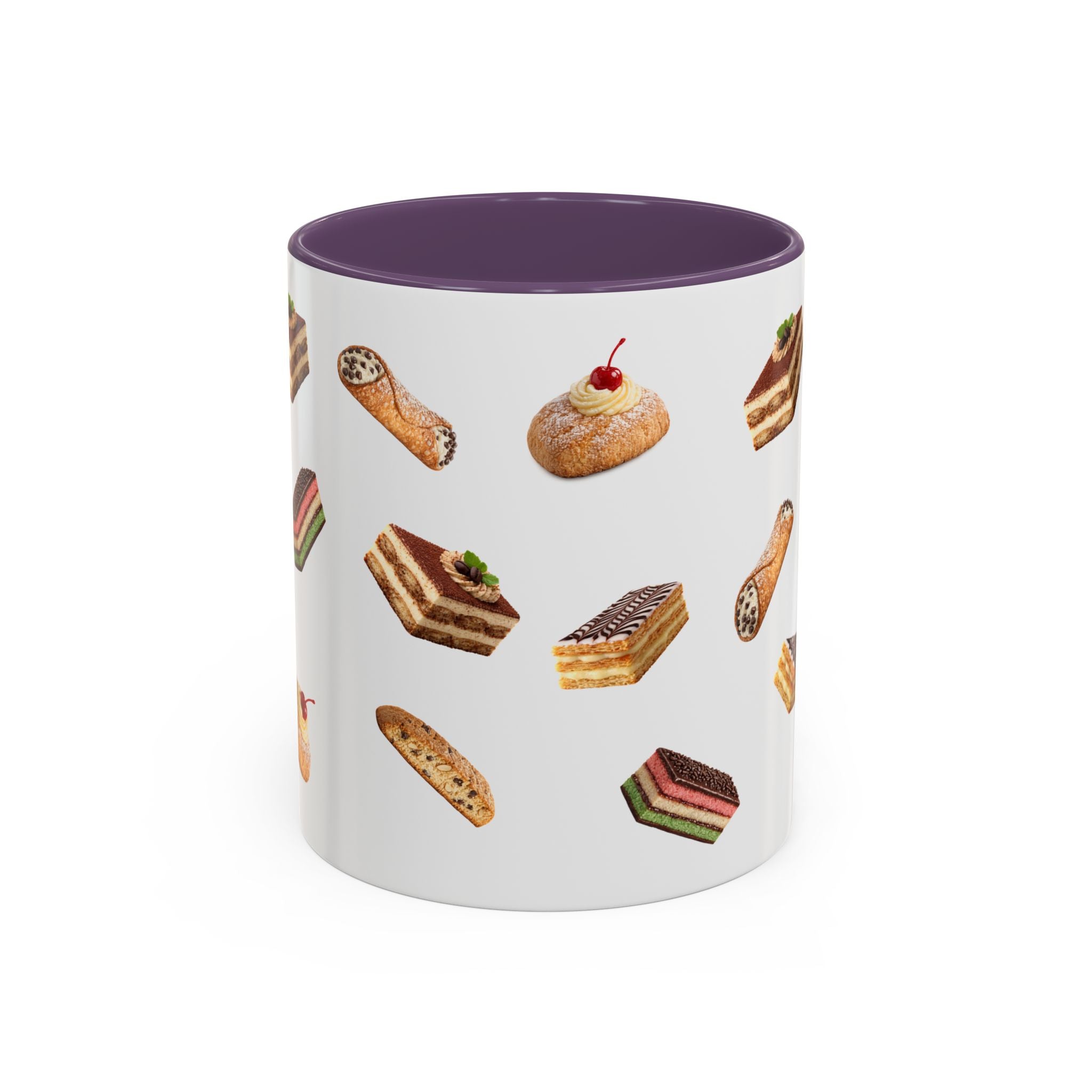 NYC Italian Bakery Pattern Accent Mug | Cannoli Rainbow Cookie Zeppoli Tiramisu Biscotti Napoleon 11oz Ceramic Coffee Cup