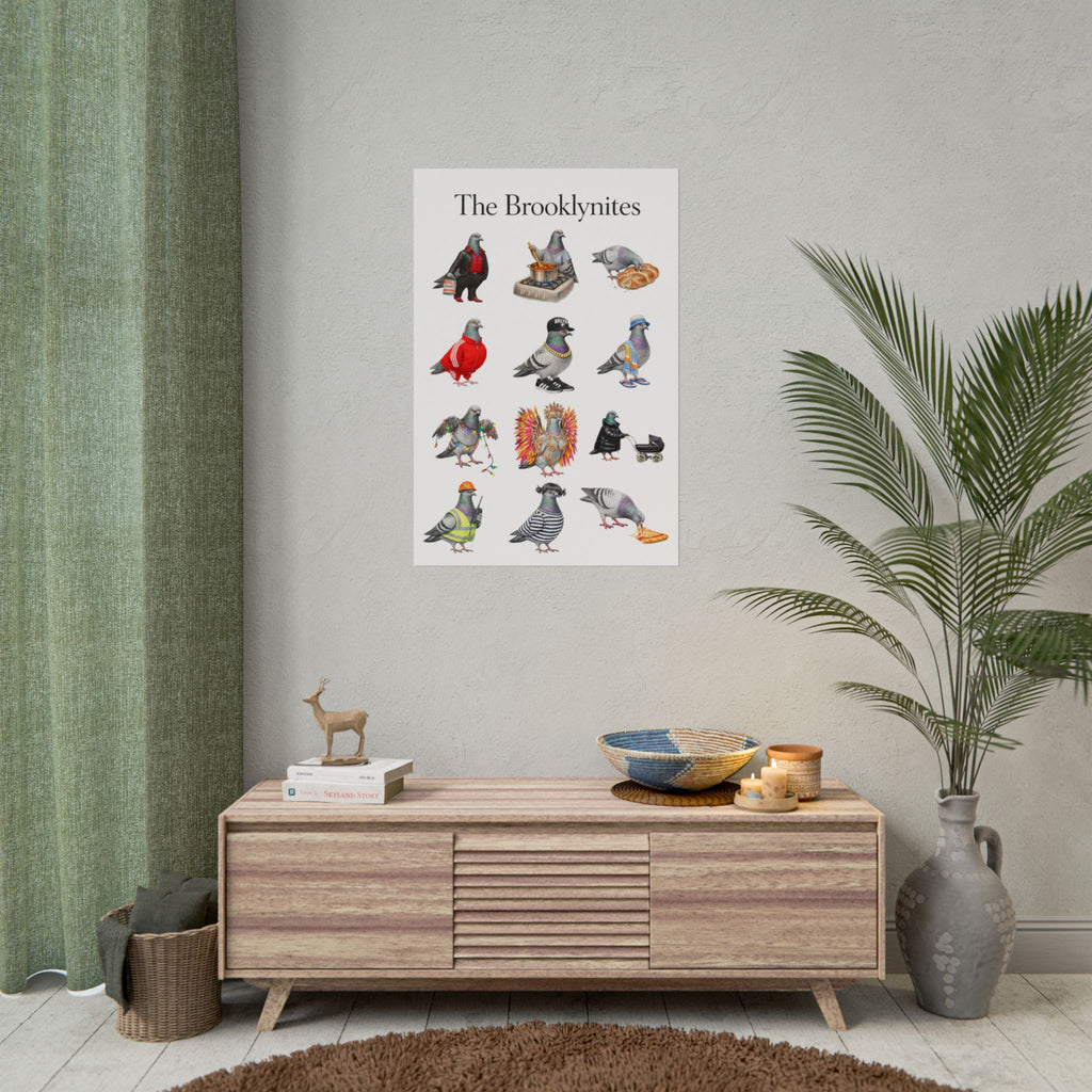 Póster Enrollado de Palomas de Barrio de Brooklynites NYC | Regalo para Amantes de las Aves de las Palomas de Brooklyn y Neoyorquinos
