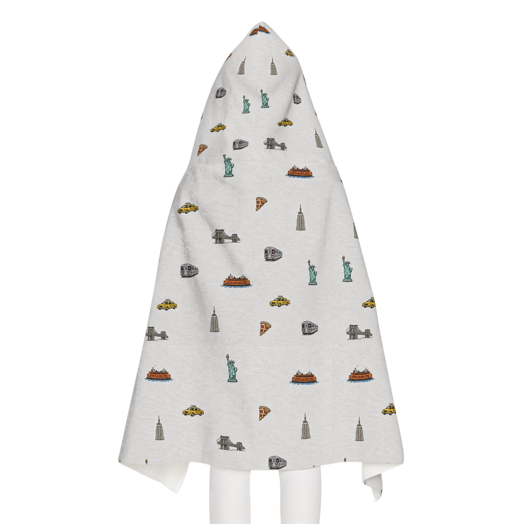 Icons of New York City Heather Gray Hooded Kids Towel — Statue of Liberty, Pizza & Skyline Childrens Towel