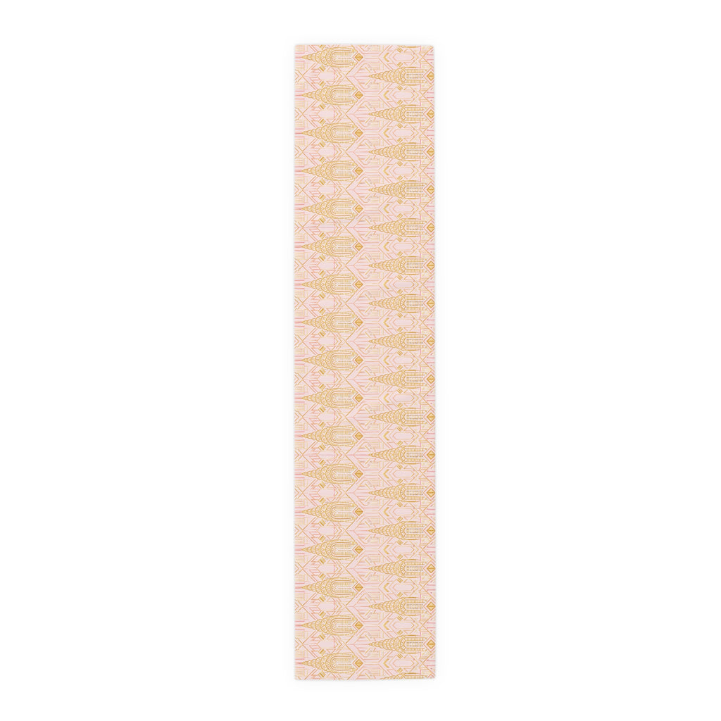 Art Deco Chrysler Building Pale Pink & Gold Table Runner — NYC Elegant Geometric Tabletop Dining Decor
