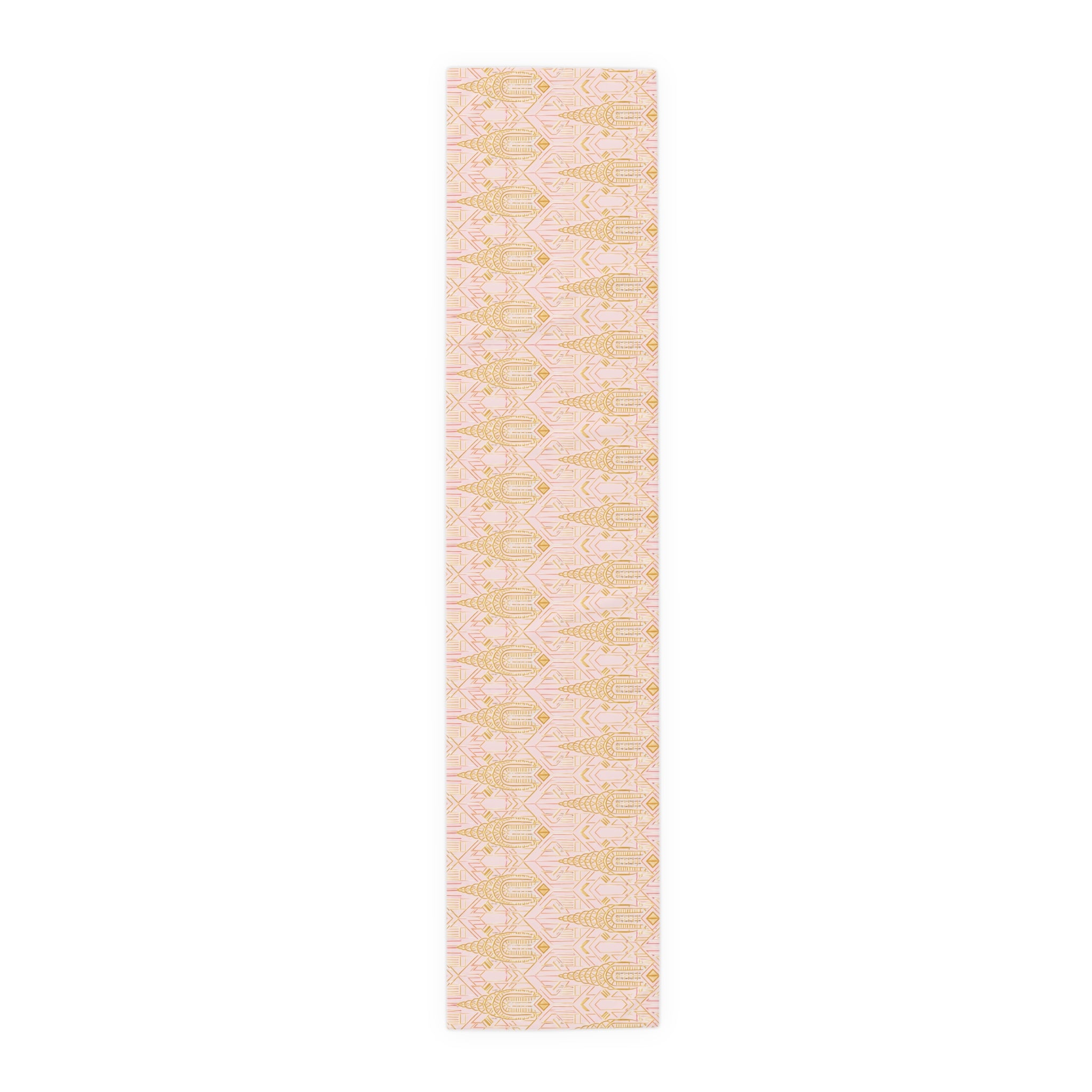 Art Deco Chrysler Building Pale Pink & Gold Table Runner — NYC Elegant Geometric Tabletop Dining Decor