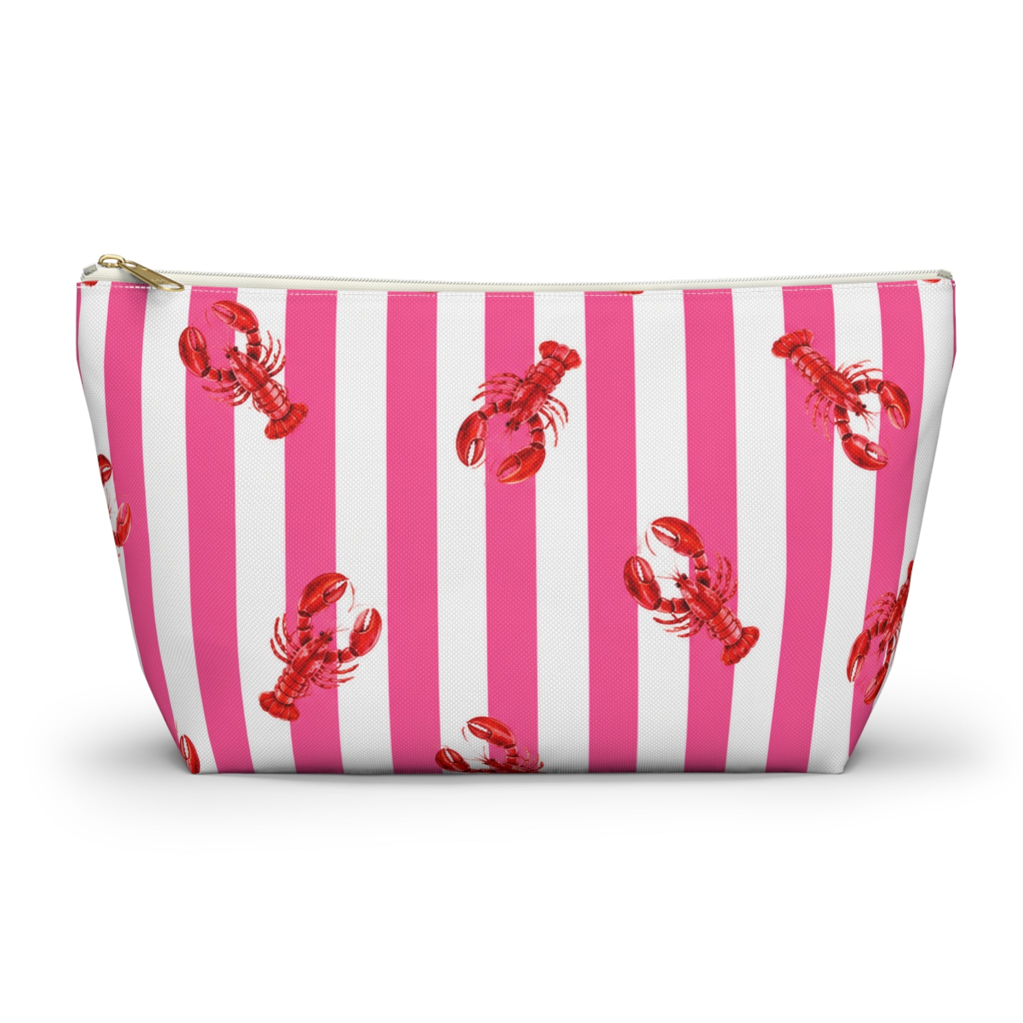 Hamptons Lobster Pink and White Makeup Pouch —  T-Bottom Travel Bag