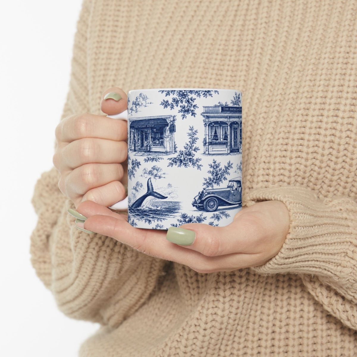 Sag Harbor Blue Toile de Jouy Mug | Hamptons Chinoiserie Ceramic Coffee Cup