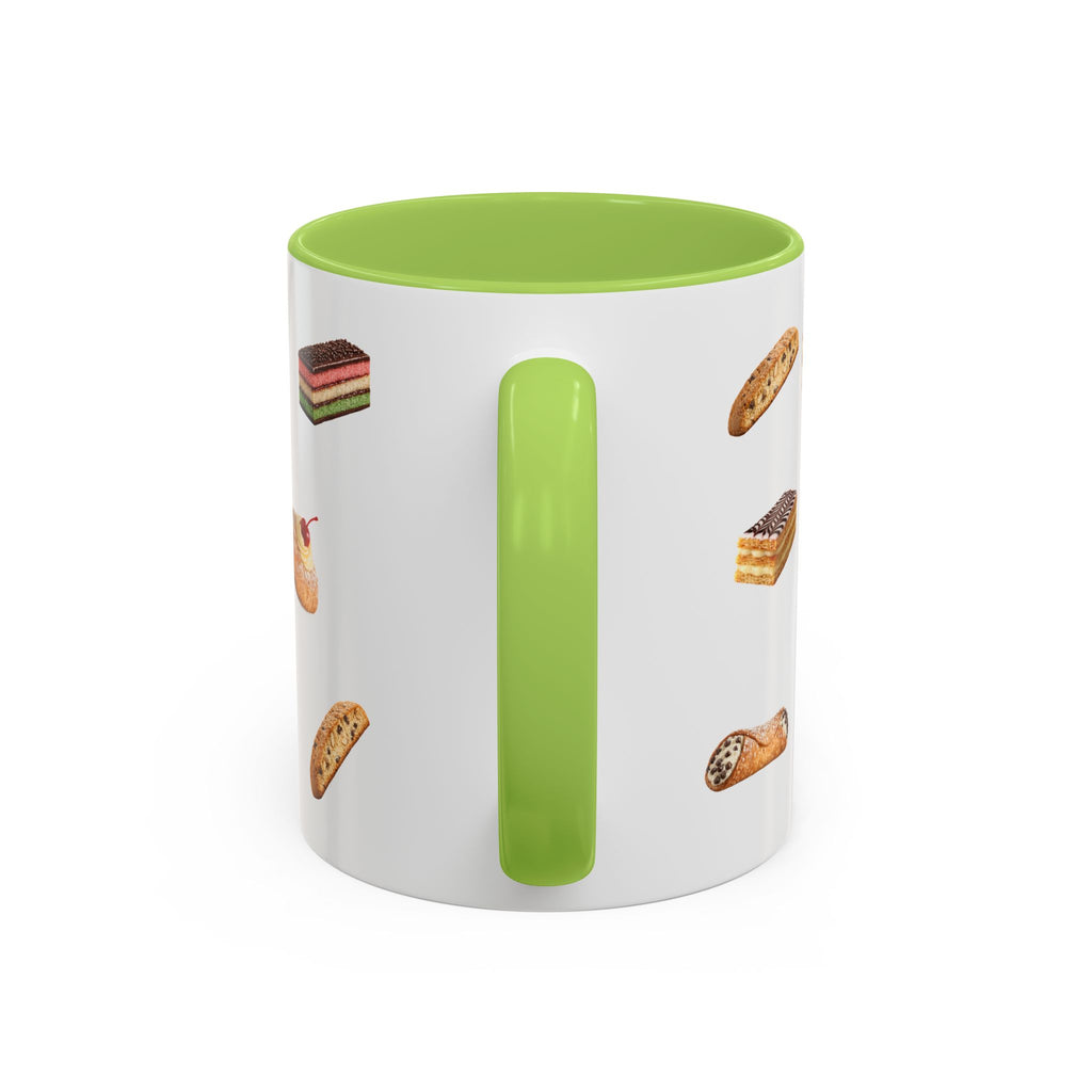 NYC Italian Bakery Pattern Accent Mug | Cannoli Rainbow Cookie Zeppoli Tiramisu Biscotti Napoleon 11oz Ceramic Coffee Cup