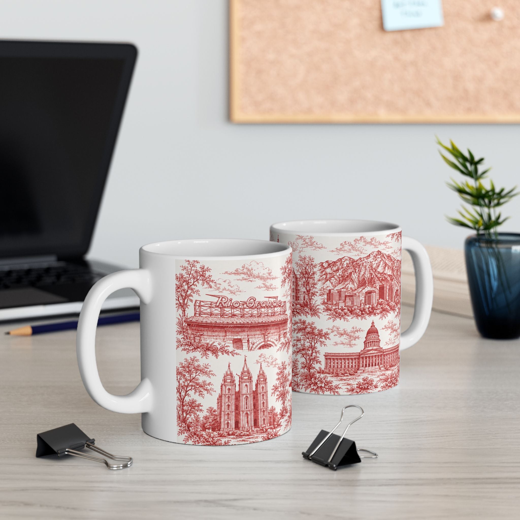 Salt Lake City Red Toile de Jouy Mug —  Ceramic Coffee Cup (11oz)
