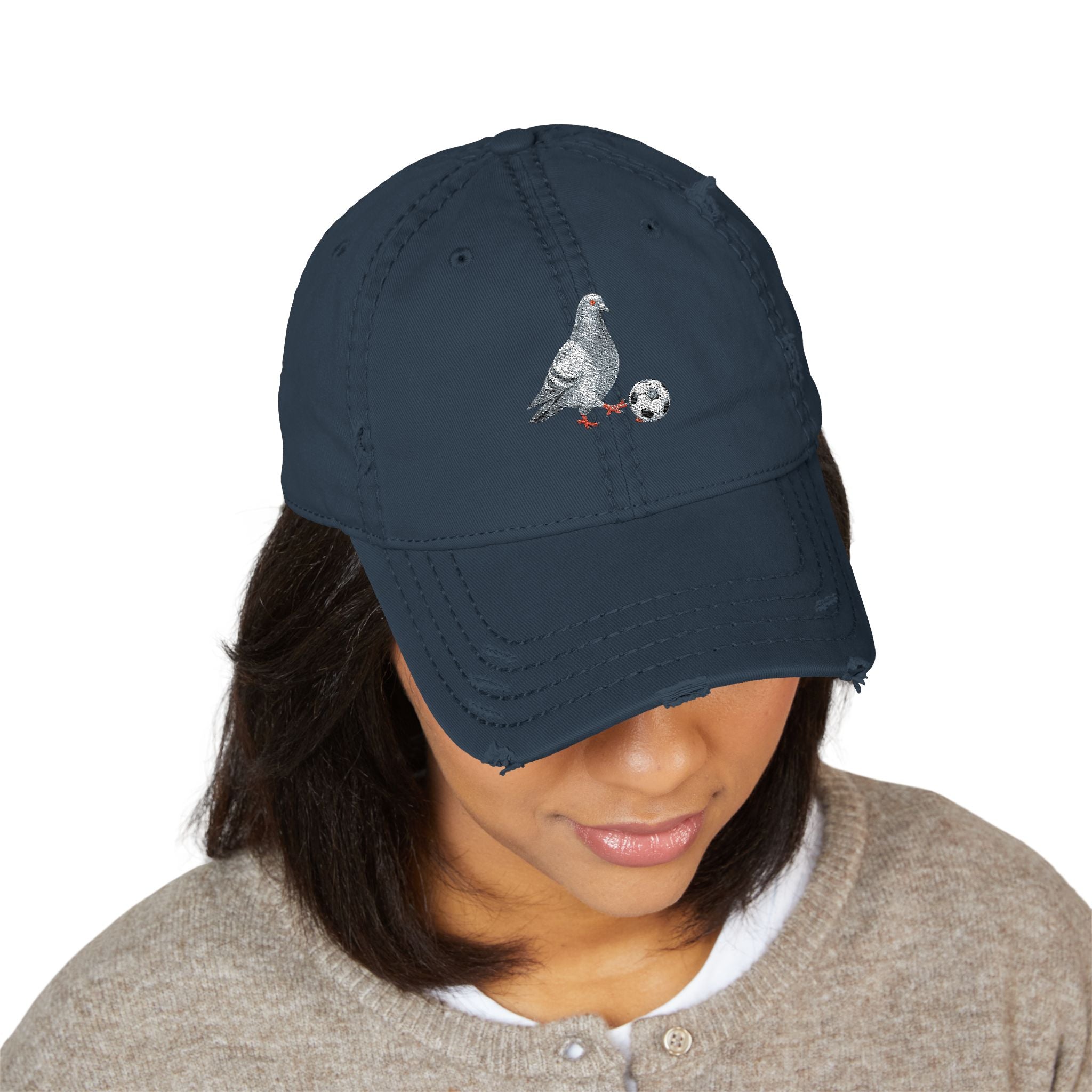 Corona NYC Pigeon Dad Hat – Distressed Embroidered New York Soccer Ball Cap