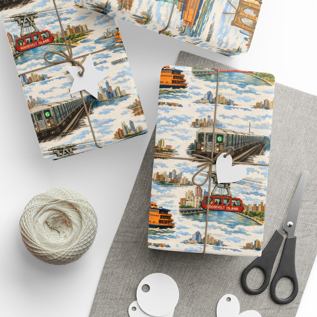 NYC Commuter Bridge & Tunnel Proud Toile NYC Gift Wrapping Paper | New York City Transit Subway Ferry Toile Pattern Roll