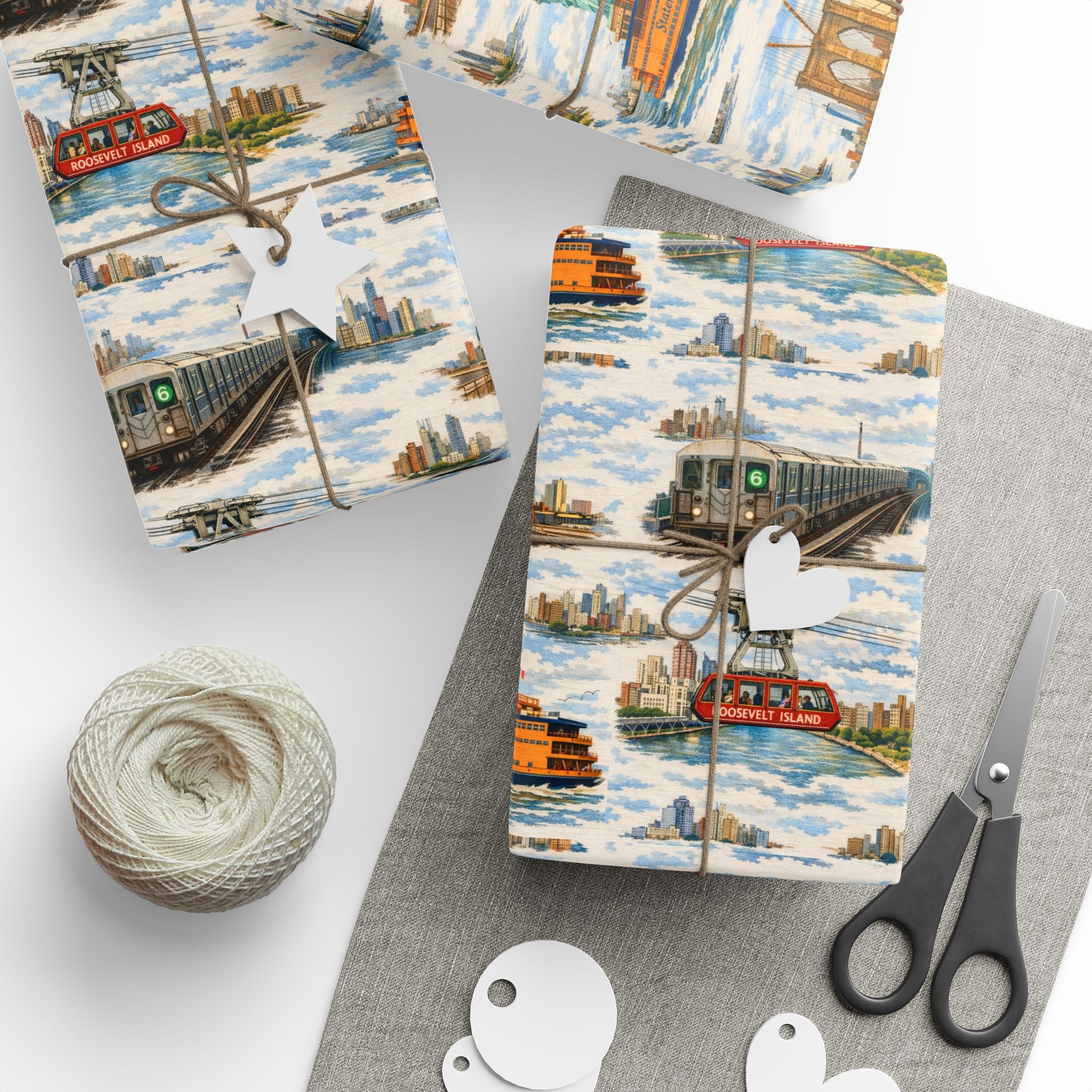NYC Commuter Bridge & Tunnel Proud Toile NYC Gift Wrapping Paper | New York City Transit Subway Ferry Toile Pattern Roll