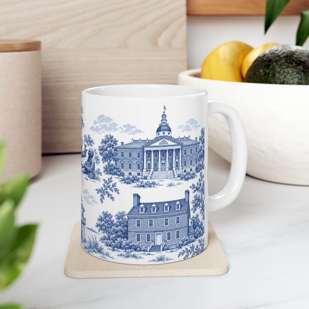 Annapolis Blue Toile de Jouy Ceramic Mug – Vintage Scenic 11oz