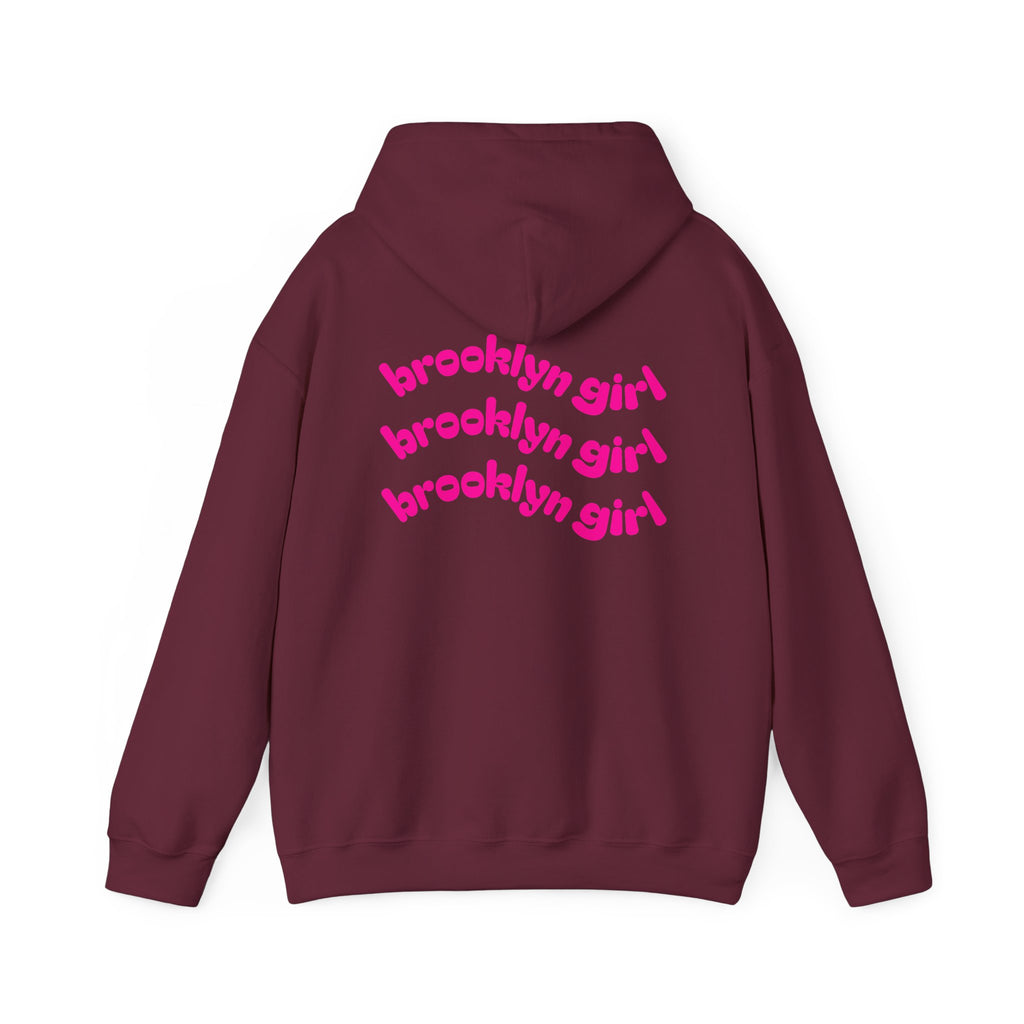 Brooklyn Girl Hoodie – Retro Pink Wave Back Print Hooded Sweatshirt