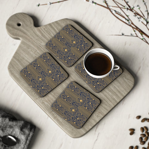 Art Deco Flatiron Building Gold & Navy Cork Coaster Set — Geometric Vintage Cocktail Coasters Set of 4