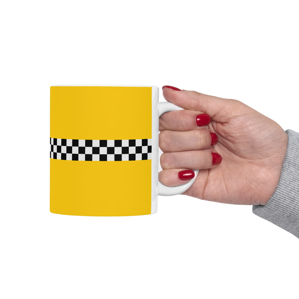 Taza de cerámica NYC Checkered Taxi Cab | Taza de cerámica amarilla New York Checker