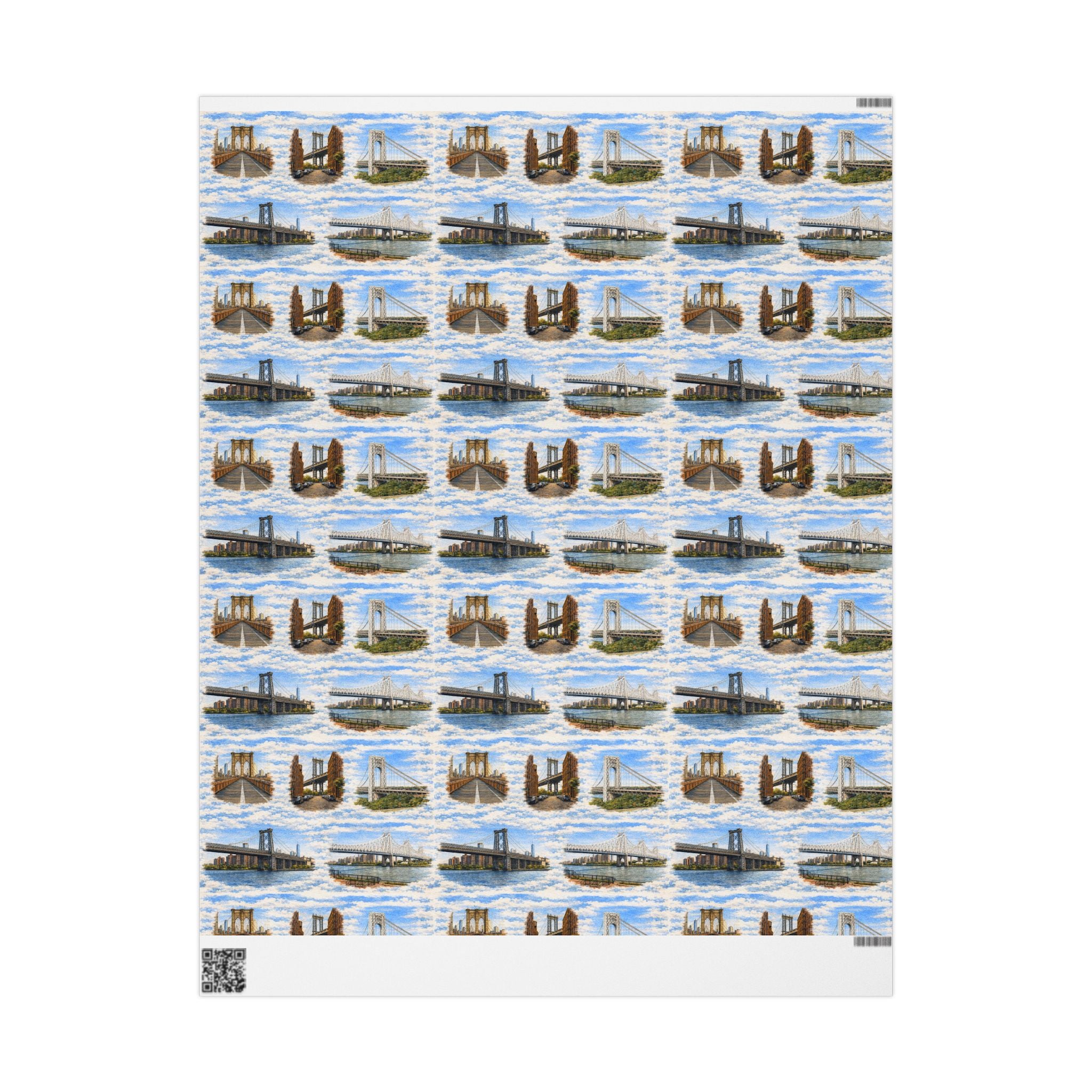 The Bridges of New York County Sky Toile NYC Gift Wrapping Paper | New York City Brooklyn Bridge DUMBO Manhattan Toile Pattern Roll