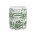Astoria Green Toile Cityscape Ceramic Mug — 11oz Decorative Coffee Cup