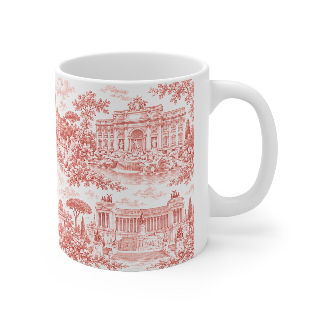 Rome Red Toile de Jouy Ceramic Mug — (11oz; Ships from Europe)