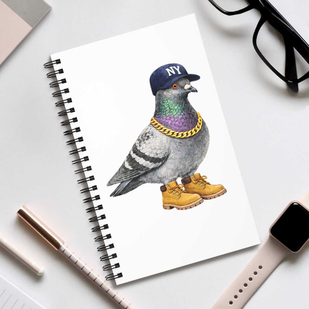 Customizable Bronx NYC Pigeon Spiral Journal | New York Baseball Fan Bird Lovers Notebook