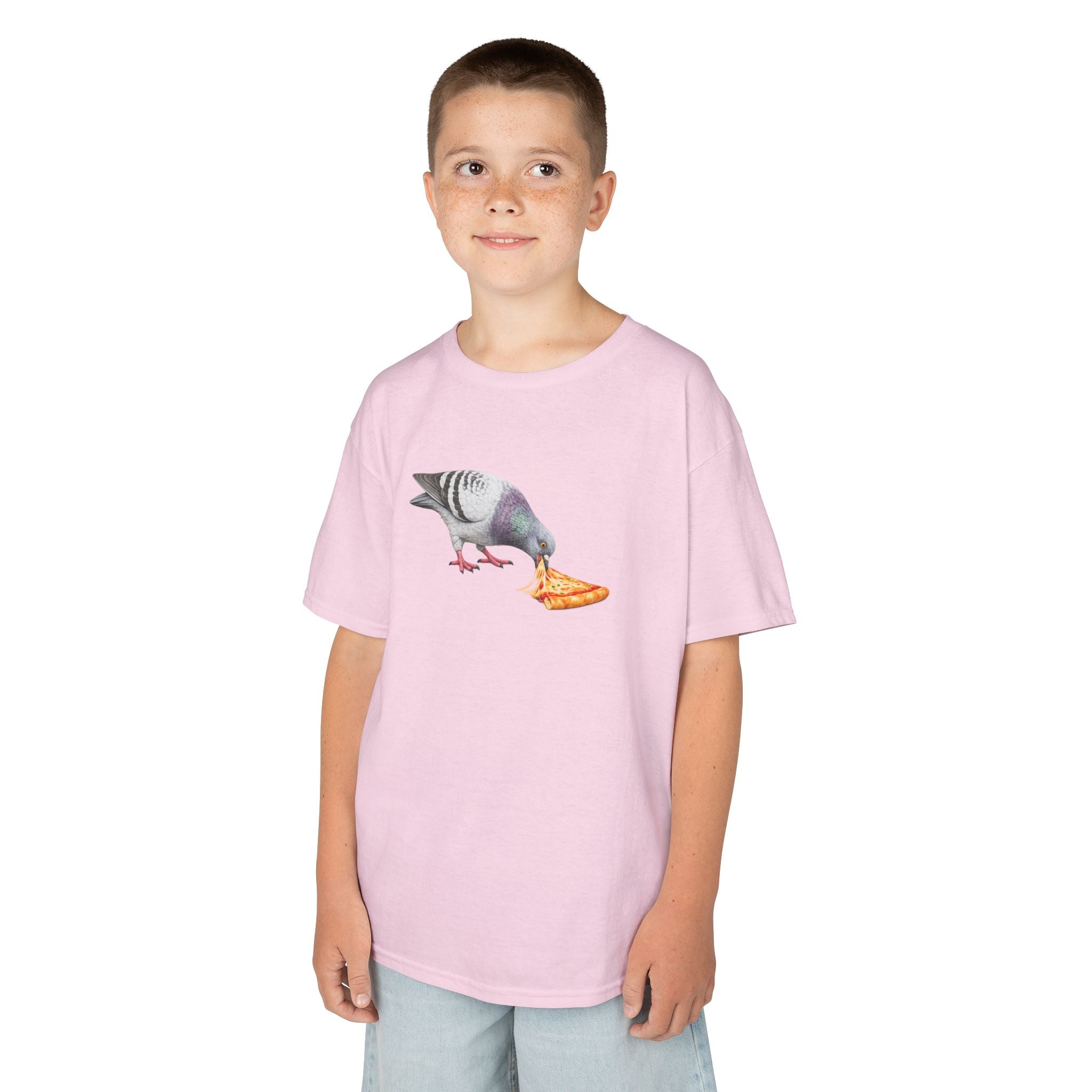 Customizable Little Italy NYC Pigeon Kid Pizza Tee —  Cute Bird Pizza Lover T-Shirt for Children
