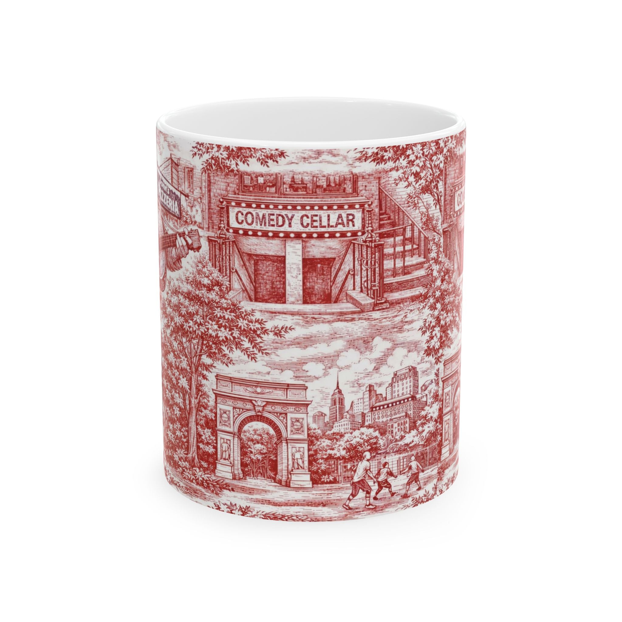 Greenwich Village Red and White Toile de Jouy Mug | NYC Chinoiserie Ceramic Coffee Cup