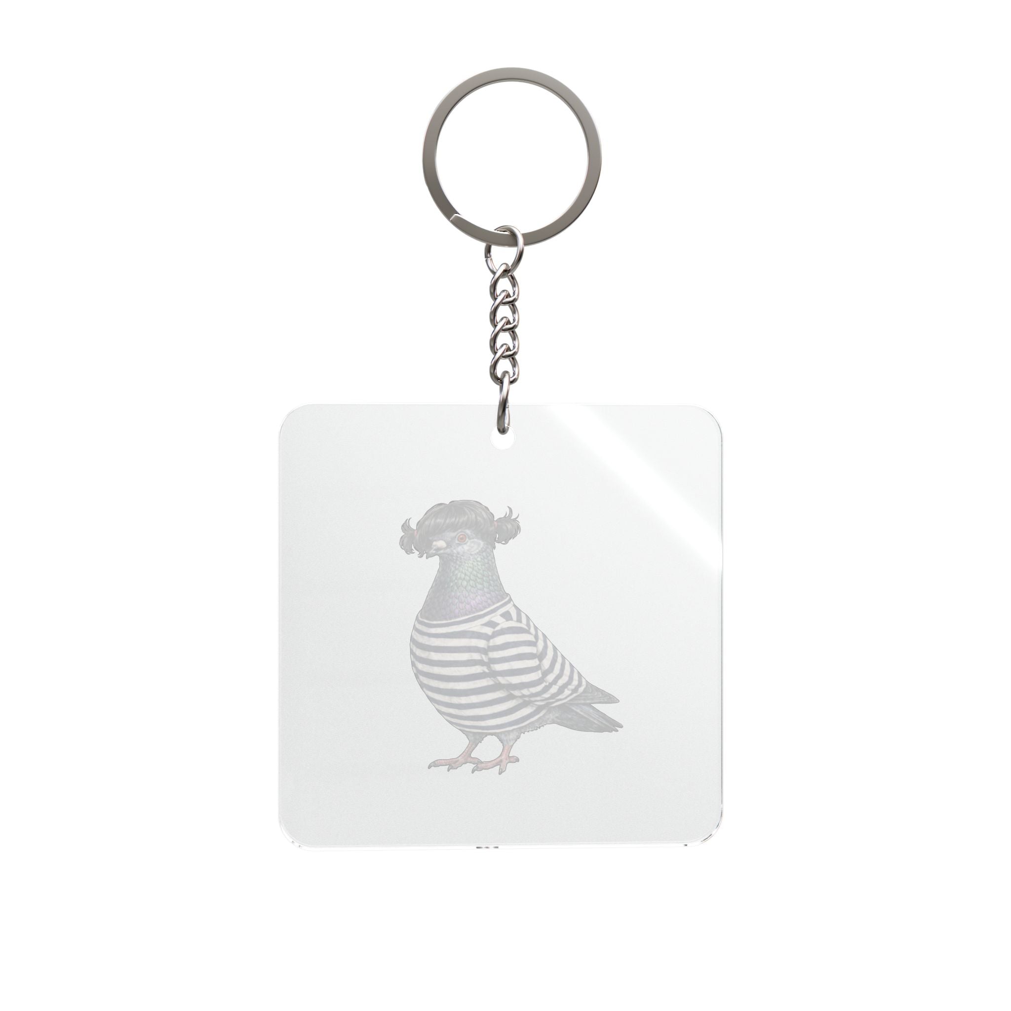 Customizable Williamsburg NYC Pigeon Square Keychain | Brooklyn Mona Lisa Hipster Bird Lovers Keyring Gift