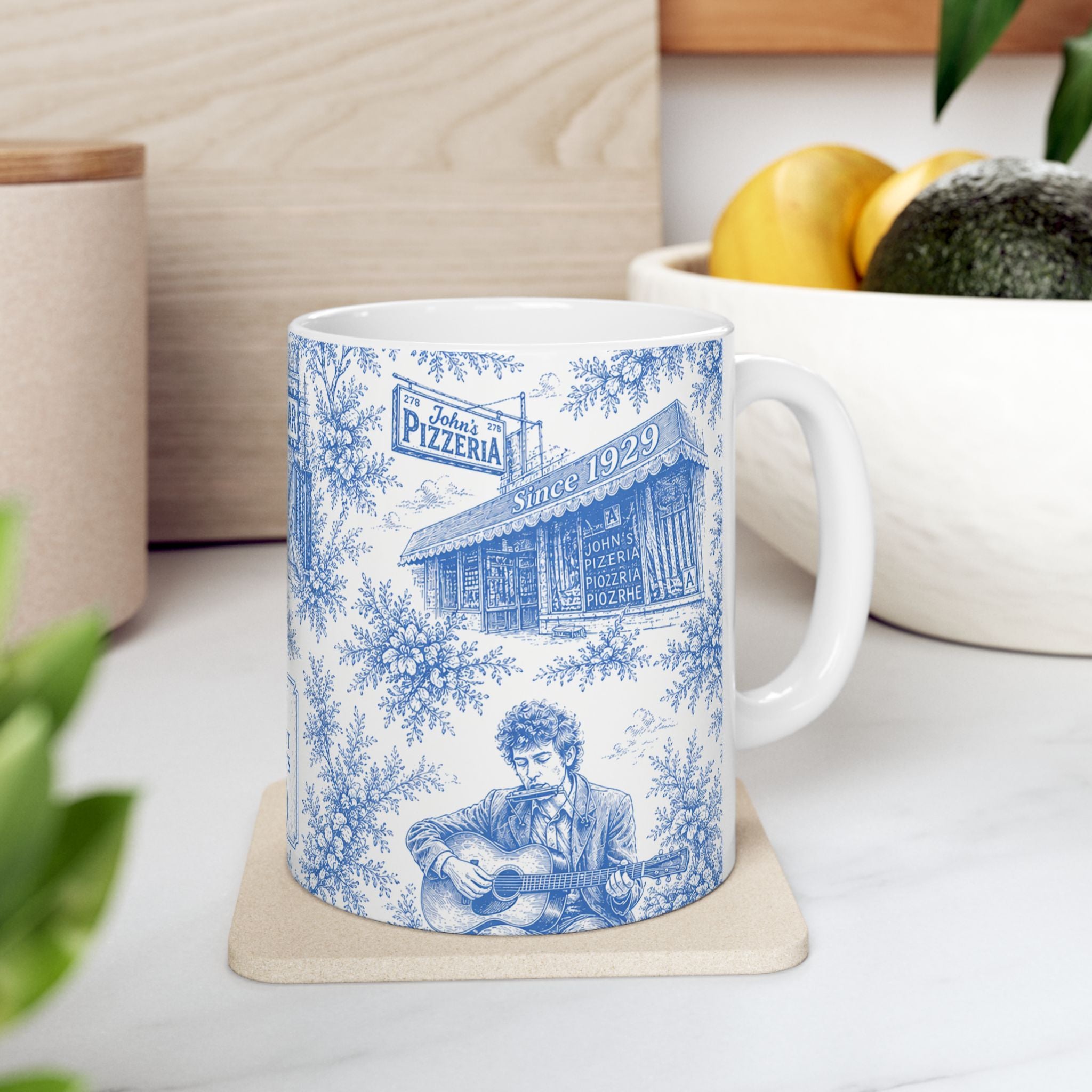 Greenwich Village Blue Toile de Jouy Mug | NYC Chinoiserie Ceramic Coffee Cup
