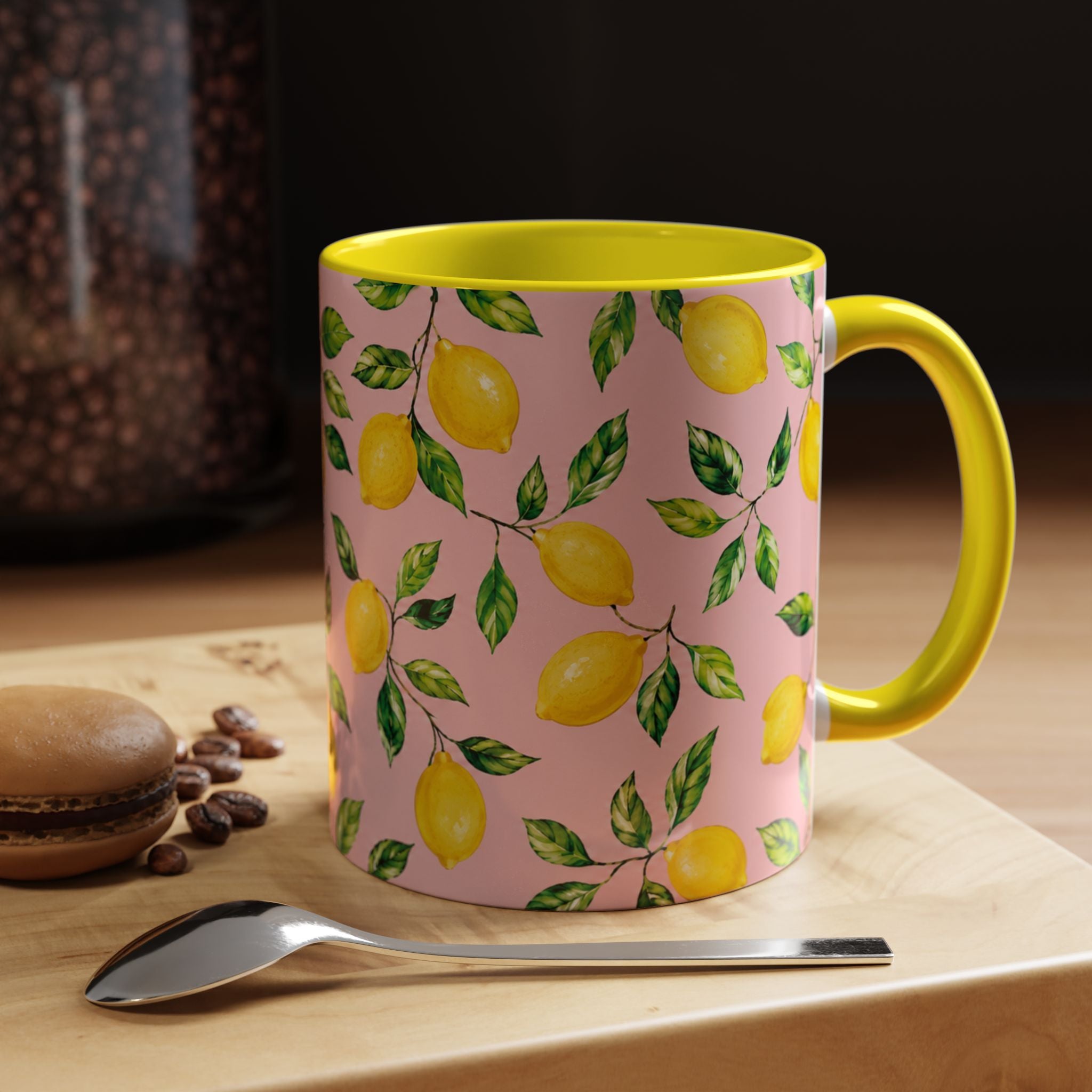 Little Italy Amalfi Pink Lemon Accent Mug — La Dolce Vita Ceramic Kitchen Mug (11oz)