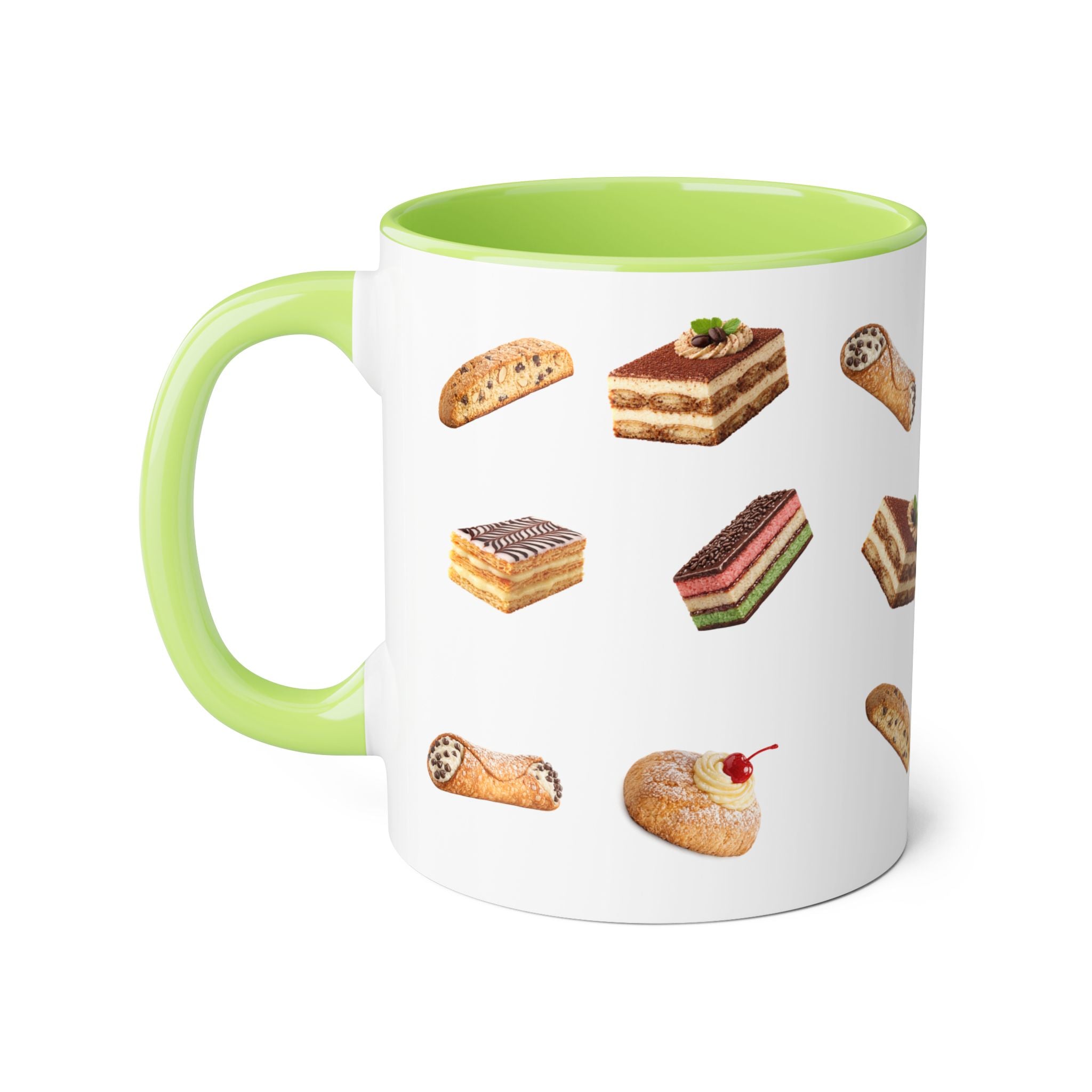 NYC Italian Bakery Pattern Mug | Cannoli Rainbow Cookie Zeppoli Tiramisu Biscotti Napoleon 11oz Ceramic Coffee Cup