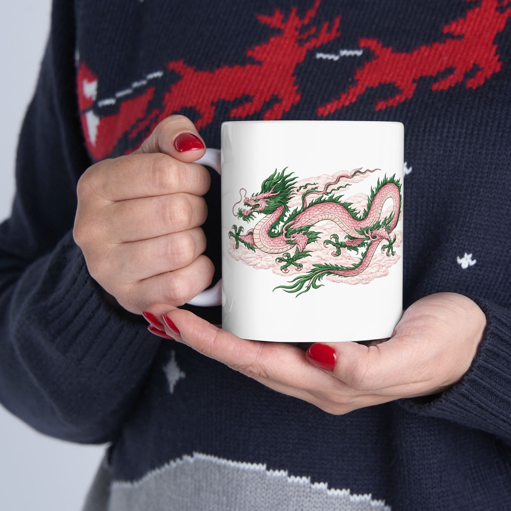 Chinatown NYC Pink Dragon Ceramic Mug — Chinese Mythology Coffee Cup 11oz