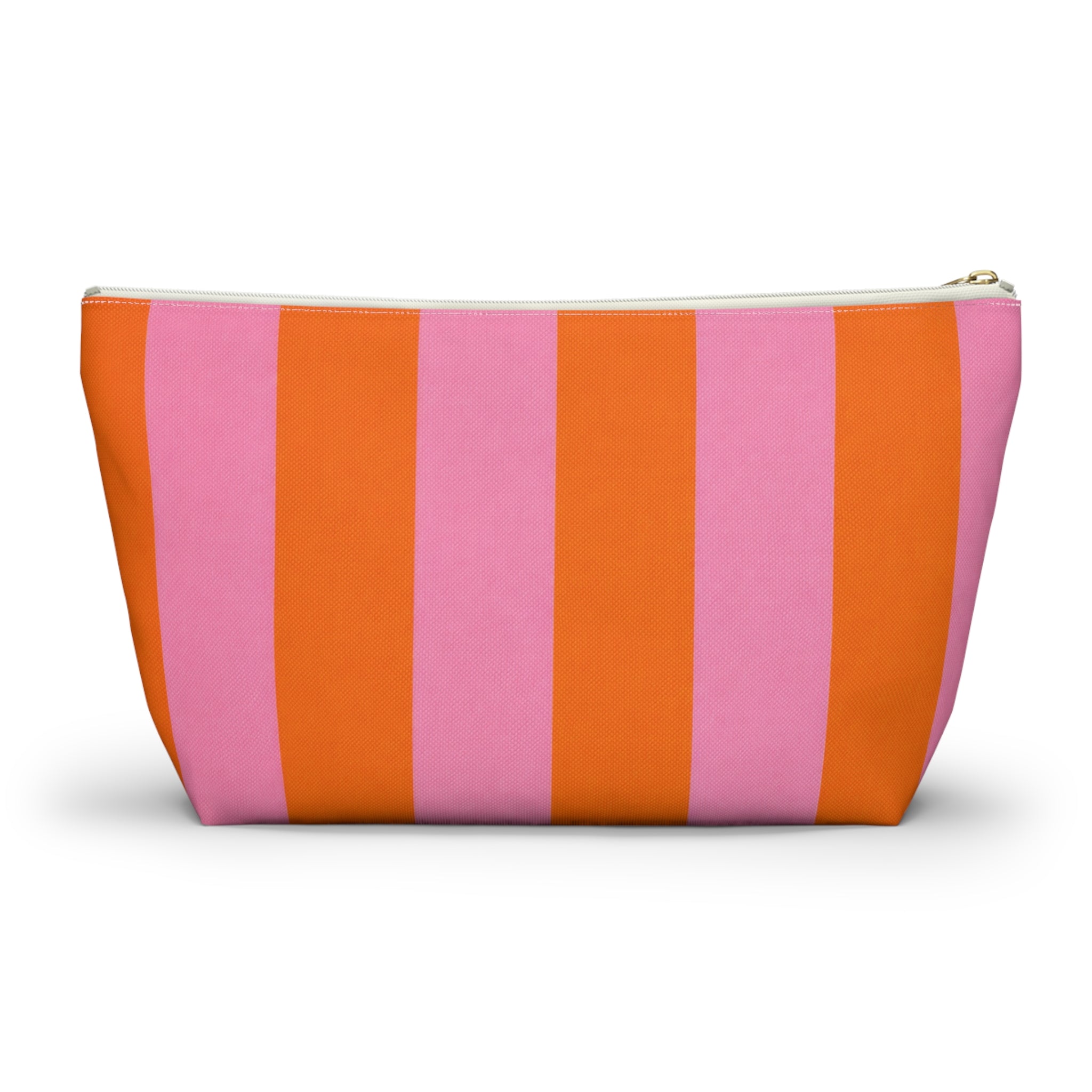 Customizable Striped Accessory Pouch — Pink & Orange T-Bottom Makeup Bag 2