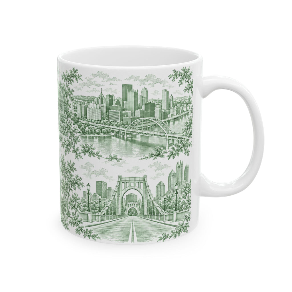 Pittsburgh Green Toile de Jouy Ceramic Mug — Pennsylvania Chinoiserie (11oz)