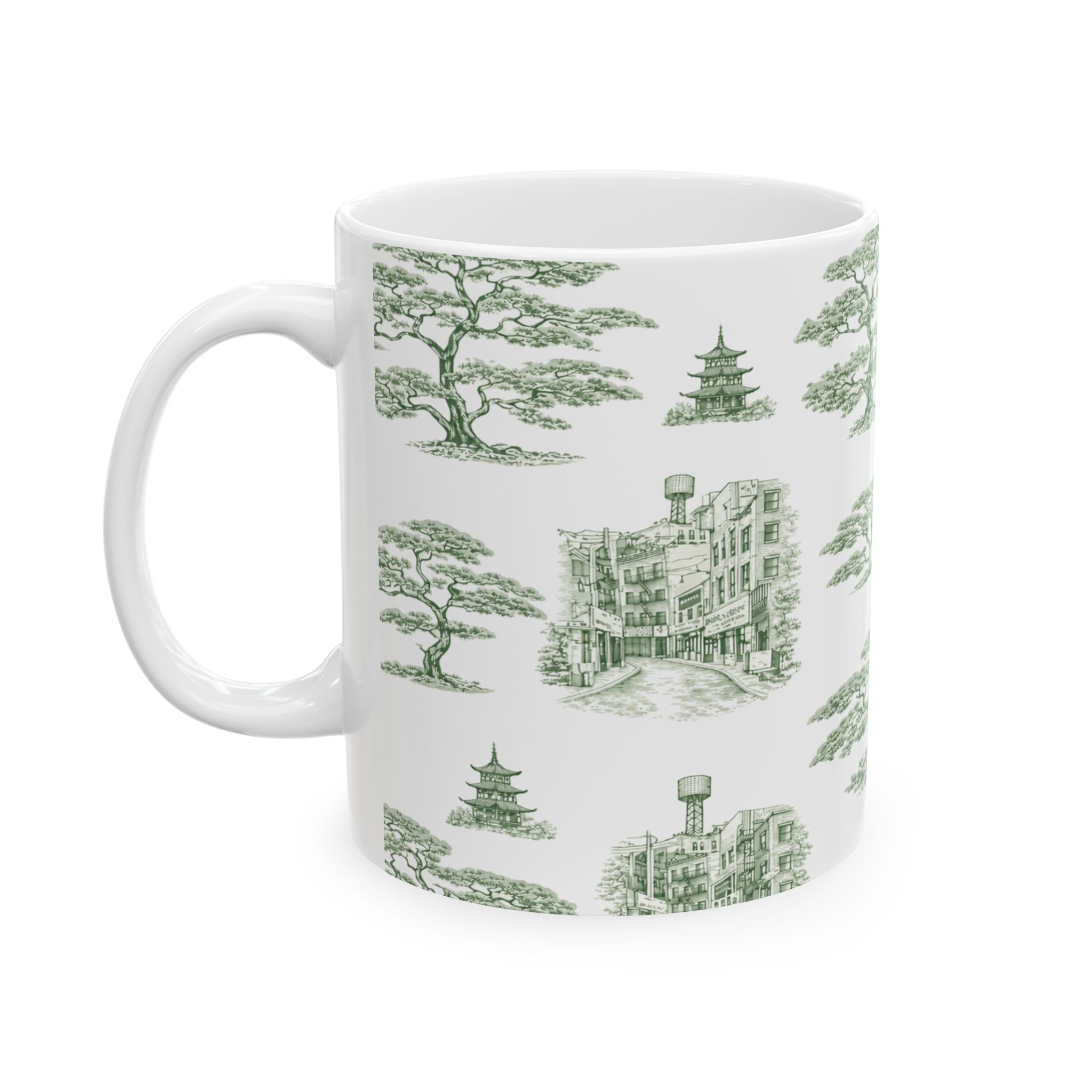 Chinatown Doyers Street Green Toile de Jouy Mug | New York City Chinoiserie Ceramic Mug 11oz