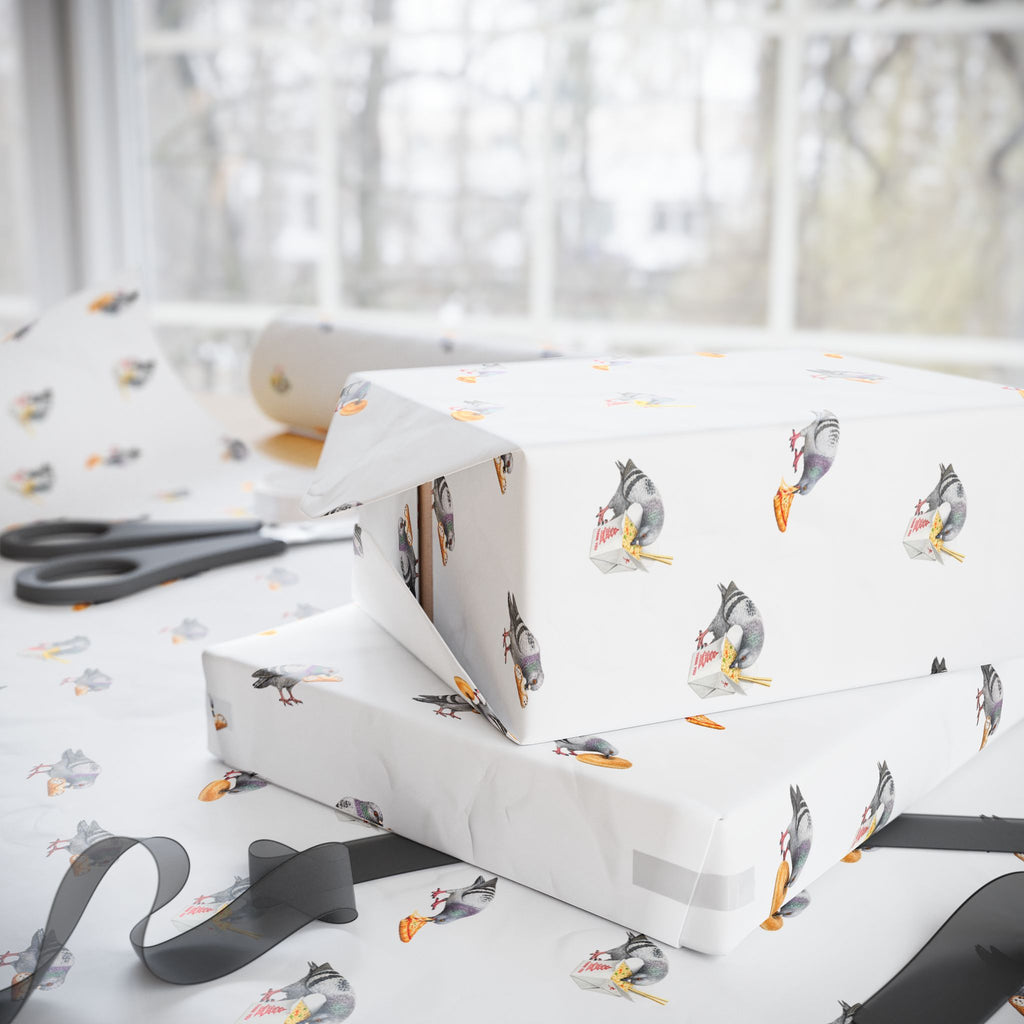 Foodie NYC Pigeons Pattern Gift Wrap Paper | New York Food Influencer Bird Lover Wrapping Paper Roll