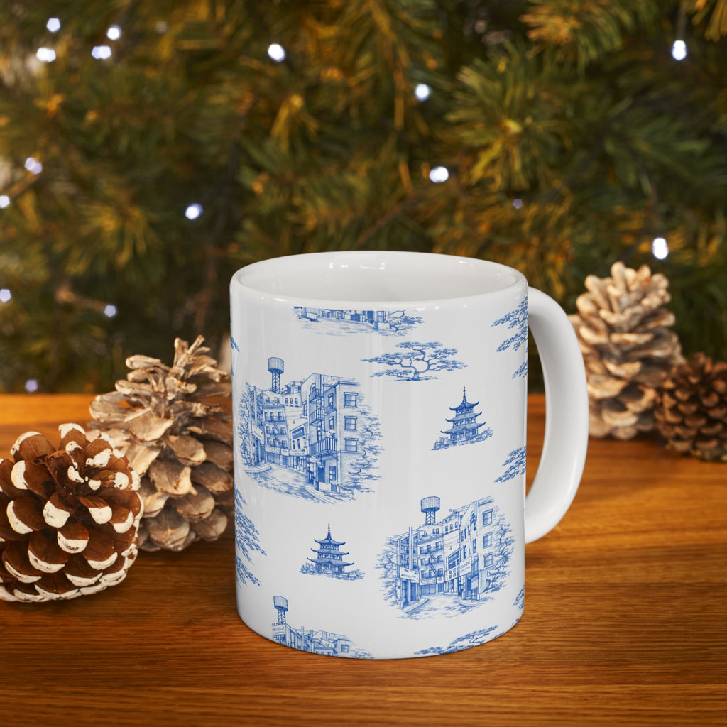 Chinatown Doyers Street Blue Toile de Jouy Mug | New York City Chinoiserie Ceramic Mug 11oz