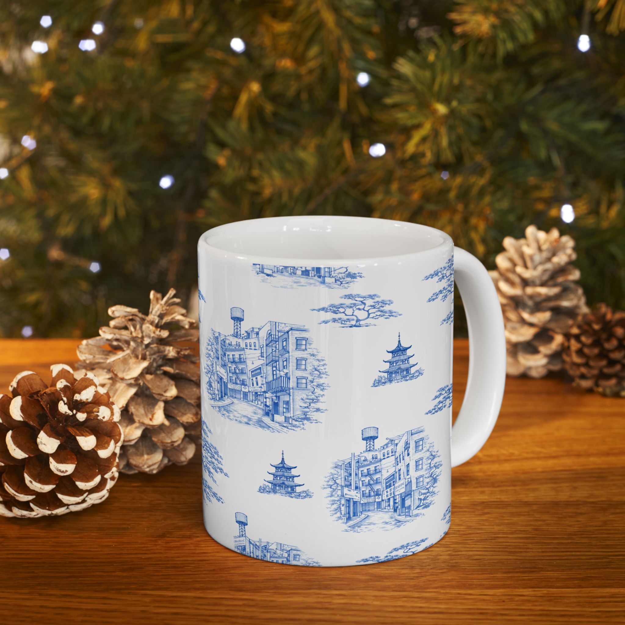 Chinatown Doyers Street Blue Toile de Jouy Mug | New York City Chinoiserie Ceramic Mug 11oz