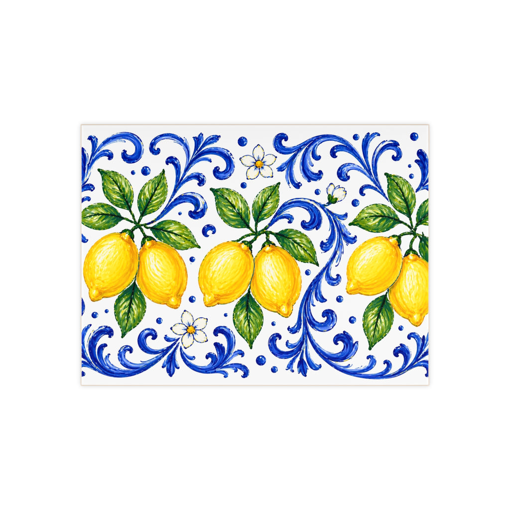 Little Italy Amalfi Blue and White with Lemon Ceramic Tile - Mediterranean Lemon Decorative Kitchen Backsplash Tile Art 6" x 8"