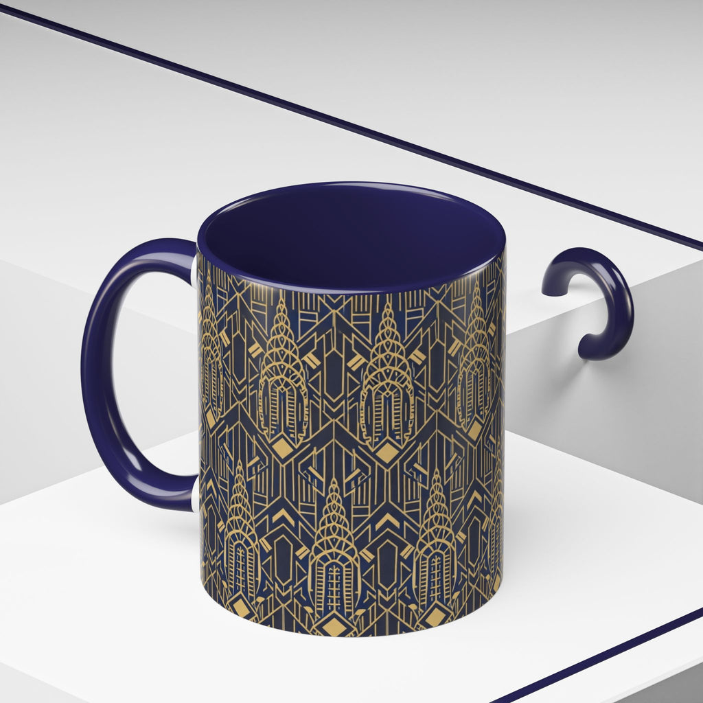 Art Deco Chrysler Building Navy & Gold Accent Coffee Mug — Manhattan Art Deco Pattern 11 oz