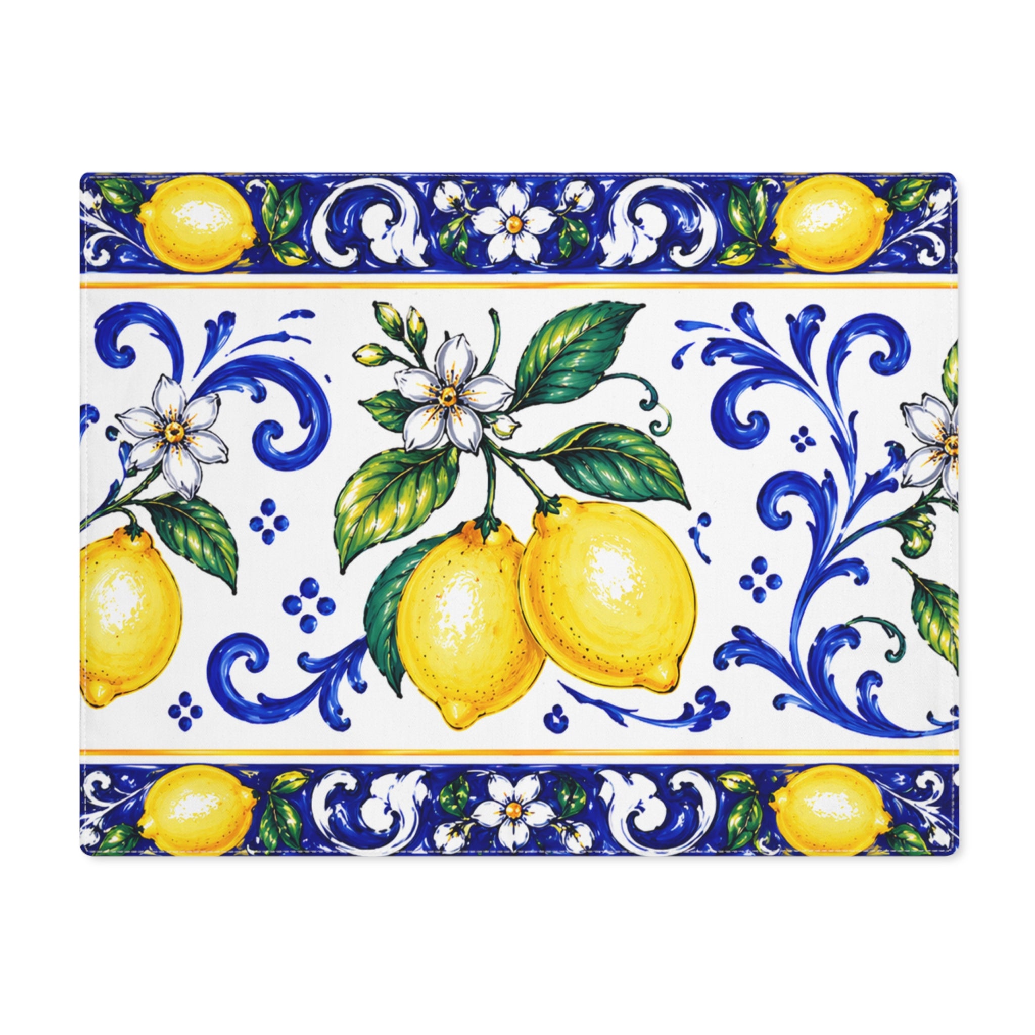 Little Italy Amalfi Blue and White with Lemon Decorative Placemat — Mediterranean Citrus Table Mat