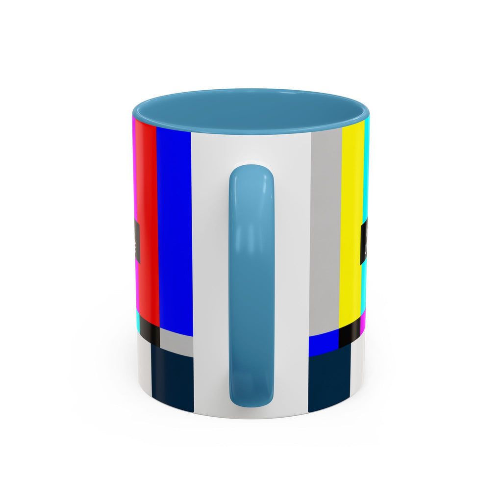 "No Signal Until Coffee" Accent Mug —  TV Rainbow Test Pattern Coffee Mug