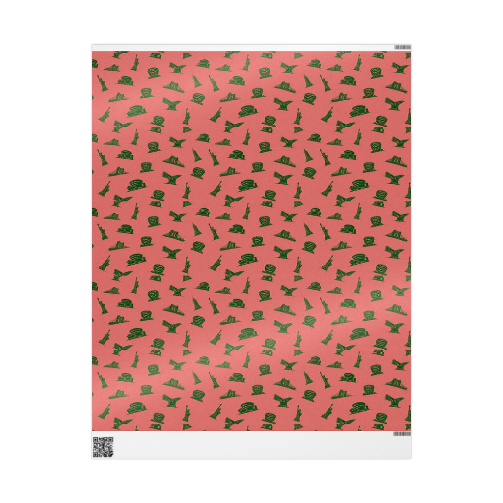 NYC Landmarks on Pink Gift Wrap Paper | New York Statue of Liberty Oculus Vessel Brooklyn Bridge Guggenheim Wrapping Paper Roll