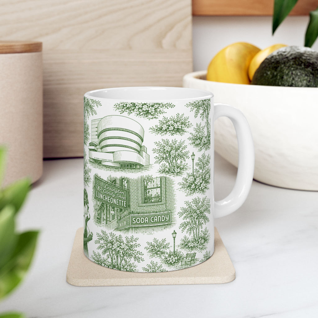 Upper East Side Green Toile de Jouy Mug | New York Chinoiserie Coffee Cup
